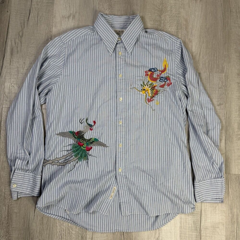 Vtg Lucky Brand 100% Cotton Striped Embroidered Casual Long Sleeve Shirt XL Q